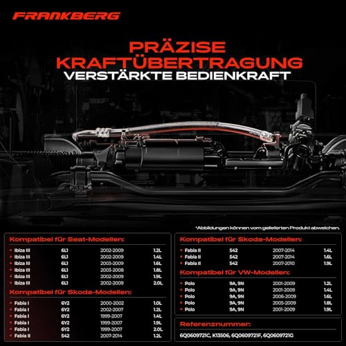 Frankberg Seilzug Feststellbremse Handbremsseil Hinten Kompatibel mit Polo 9A 9N Fabia II 542 Ibiza III 6L1 Fabia I 6Y2 Polo Stufenheck 9A2 9A4 9A6 9N2 Replace# 6Q0609721F