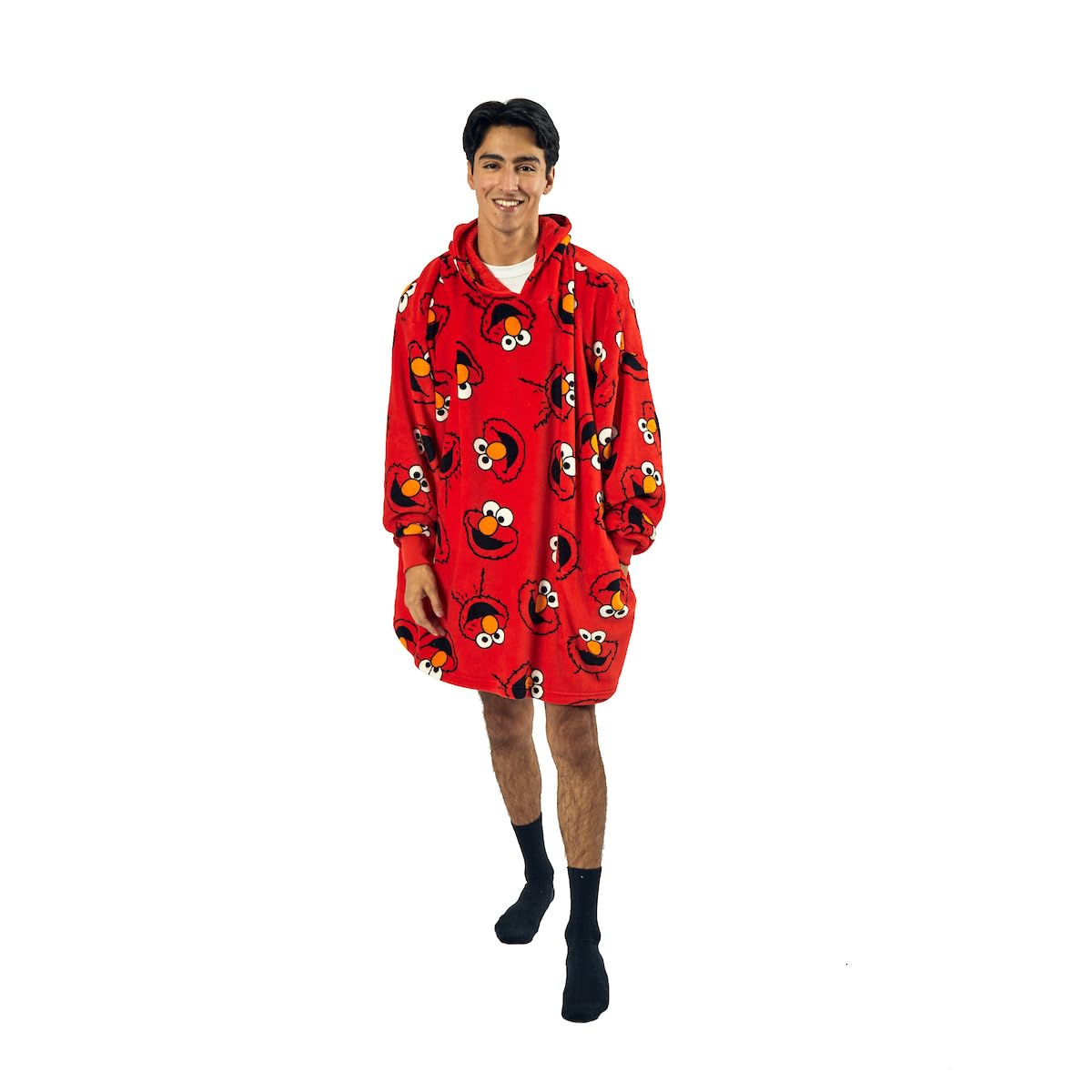 Pattern Red Hooded Wearable Oversize Blanket-OSFA: Sesame Street Elmo