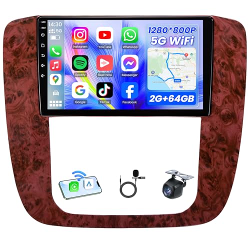 4Core 64GB Android 13 Radio for 2007-2013 Chevy Suburban Tahoe Silverado: GMC Yukon 9" 1280 * 800 IPS Touch Screen Wireless CarPlay Android Auto 5GWiFi Bluetooth5.0 SWC 1080p Backup Camera FM GPS