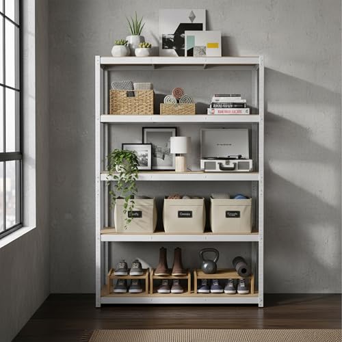 Relaxdays Estantería para Cargas Pesadas, 875 kg, 5 baldas, Madera, 50x120x200 cm, Blanco/marrón - imagen 4