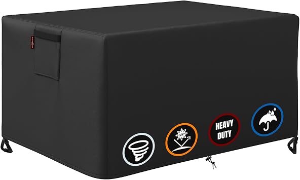 SHINESTAR Fire Pit Cover Rectangular for 40-44 Inch Fire Pit Table,Heavy-Duty Ripstop & Waterproof, with Windproof Drawstring and Buckles, 44 x 34 x 25 Inches