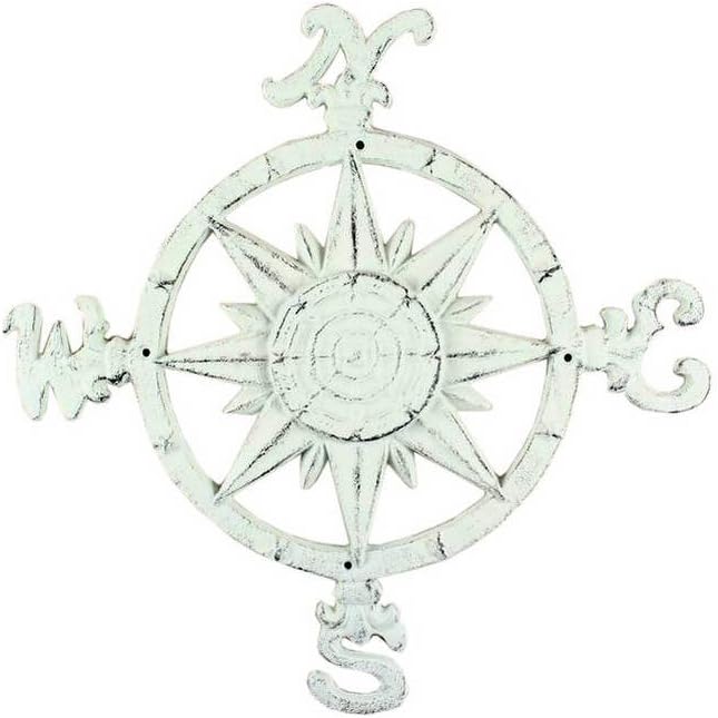 Rustic Dark Blue Whitewashed Cast Iron Large Compass 19 Inch - Navigation Compass - Nautical Theme