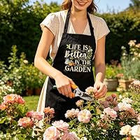 Gvlrbut Funny Gardening Apron for Women with Pockets, Garden Gifts for Gardener Plant Lover Mom Grandma Birthday (Black - Life is better in the garden) — image 5