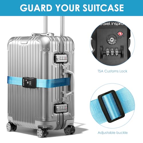 Travel Inspira Luggage Straps TSA Approved with TSA Lock Adjustable Luggage Straps Combination Lock for Suitcase Nylon Suitcase Travel Belt‎ TSA Approved Buckle Included Tags identifiers (Blue)2