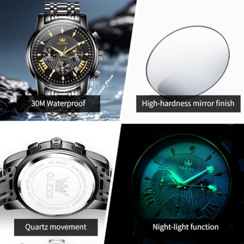 Image of OLEVS Watch for Men Classic Business Dress Analog Quartz Stainless Steel Waterproof Luminous Date Diamond Men Silver Watch