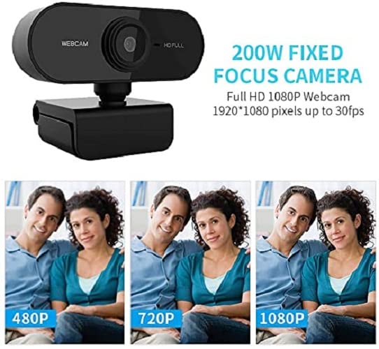 Image of QIWA Full HD USB Webcam with Built-in Microphone, 90 Wide Angle View, Plug & Play HD Web Camera for Video Calls, Online Classes, Live Streaming, Meetings, Desktop & Laptop Compatible (Black)