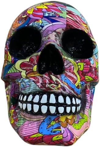 Comfy Hour Multicolor Colorful Skull Figurine, Graffiti Art Statue
