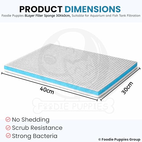 Image of Foodie Puppies 8D Aquarium Filter Sponge Pad (40 x 30 cm, Large) | 8-Layer Reusable Foam for Fish Tank | Mechanical & Biological Filtration | Cut-to-Size Filter Media for All Aquariums | Pack of 4