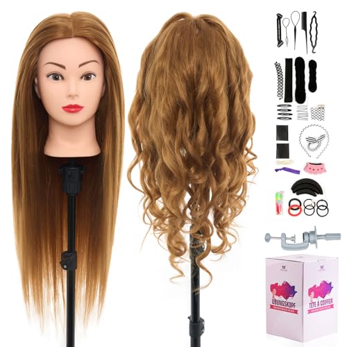 Neverland Beauty Mannequin Head with 24 Inch 60% Real Hair Styling Training Head Hairdressing Practice Manikin Cosmetology Doll Head with Free Clamp and Hair Styling Braid Set #27