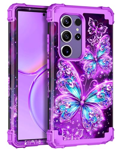 Casetego for Galaxy S24 Ultra 5G Case,Glow in The Dark Three Layer Heavy Duty Sturdy Shockproof Full Protection Rugged Hard PC+Soft TPU Bumper Case for Samsung Galaxy S24 Ultra 6.8 inch,Dark