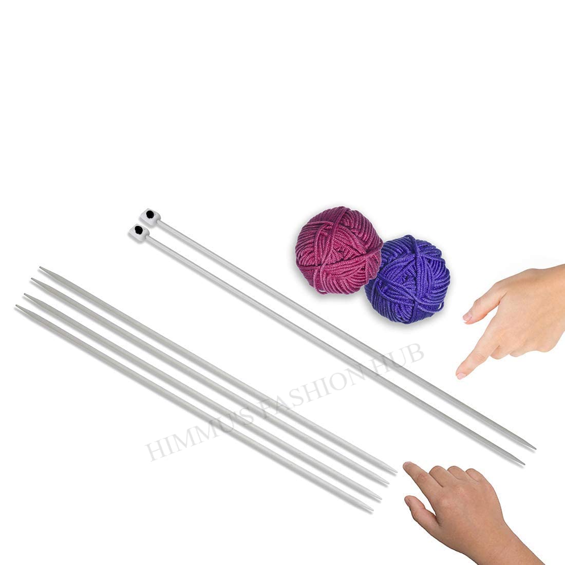 HIMMU'S FASHION HUB Large Size Aluminium Knitting Needle Combo No 9 Single Sided, Pair of 2 (Length-35CM) (Cold Headed) and no 10 Double Sided, Pair of 4 (Length-23CM) for Making Woolen Artefacts Like Sweaters,Caps, Socks etc-image-36