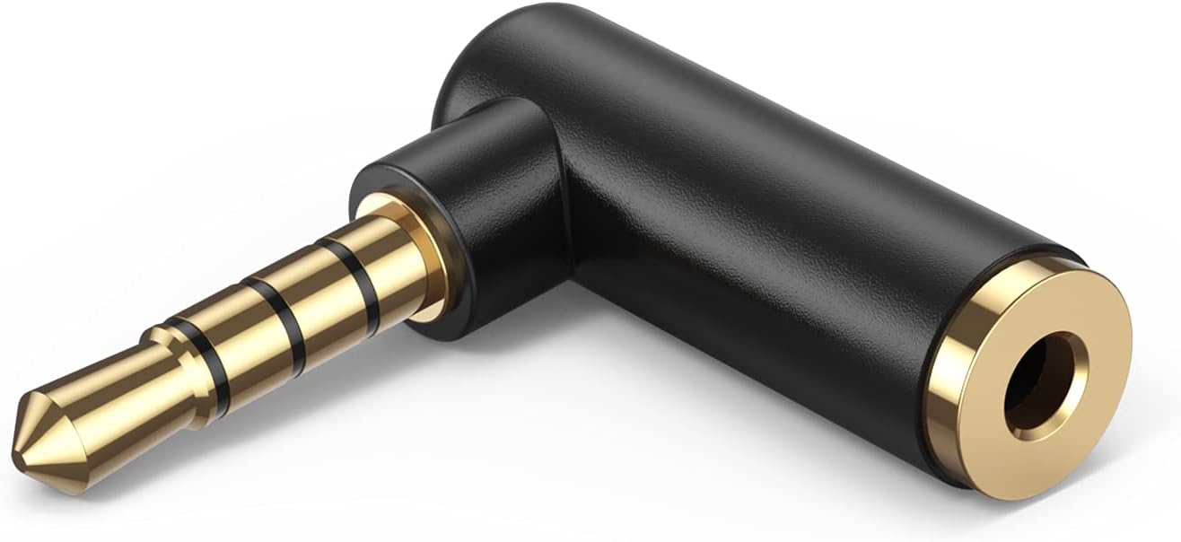 Angle 3.5mm Audio Adapter,CableCreation 1/8 TRRS Stereo Headphone Connector Male to Female Compatible with Headset, Tablets, MP3 Players,Game Controller,Speakers,Black ([1-Pack], Angle Adapter)