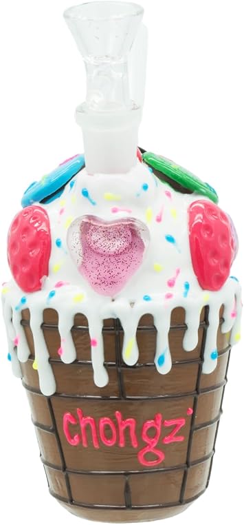 Chongz 15cm "Every Day is Like Sundae" Glass Waterpipe, Unique ice cream sundae-inspired design, 15cm height   compact and easy to handle, Pink