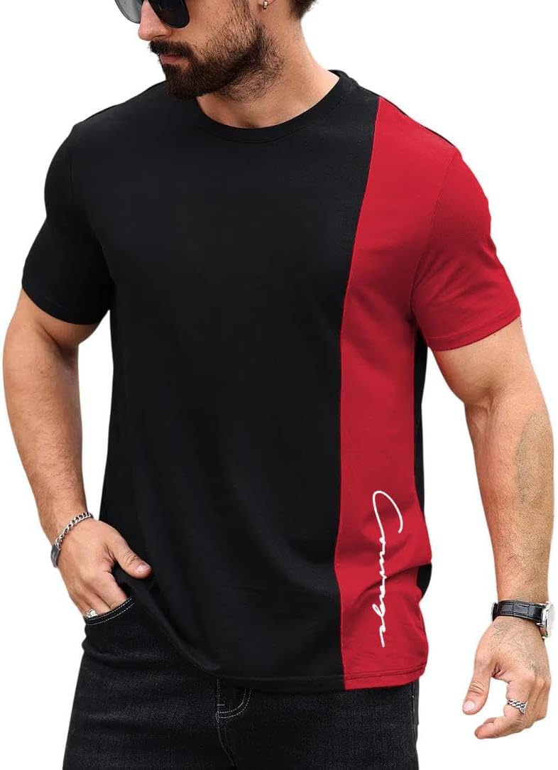 SOLY HUX Men's Color Graphic Letter Print Short Sleeve T Shirt Casual Summer Tee Tops