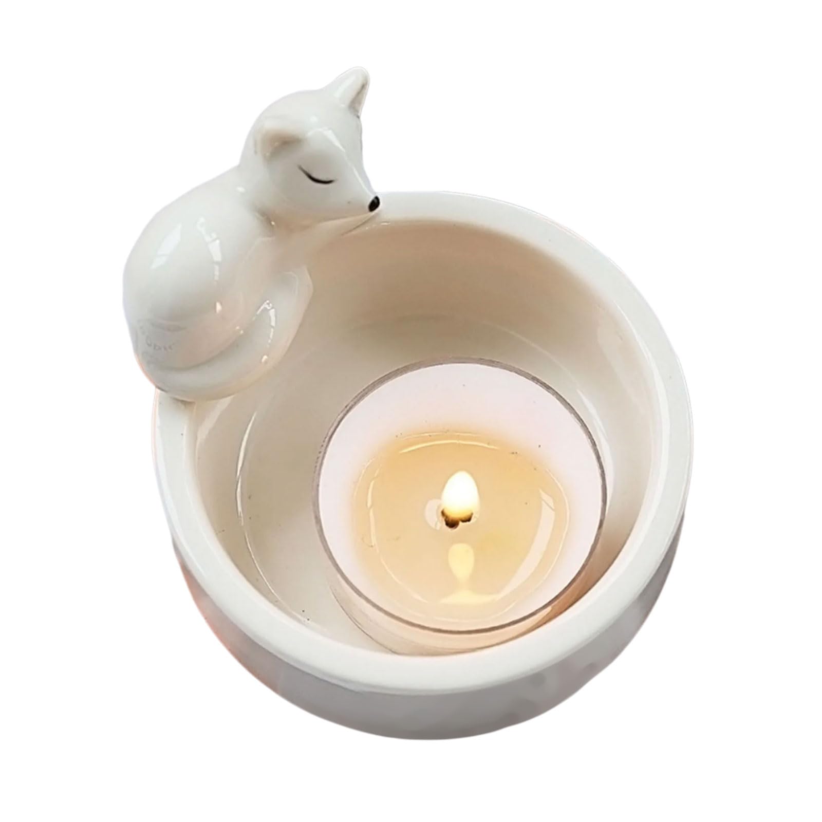 carotoe Artistic Sleep Foxes Figurine Ceramics Stand Animal Statue Tealight Holder for Living Room or Bedroom Decors Gift Foxes Themed Gift