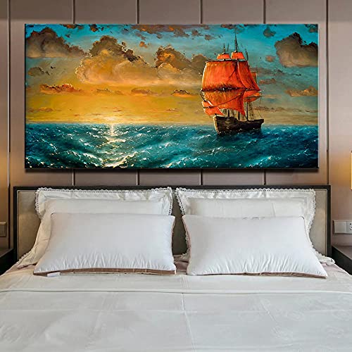 Poster de paysage marin et impression de tableau abstrait de bateau pour mur
