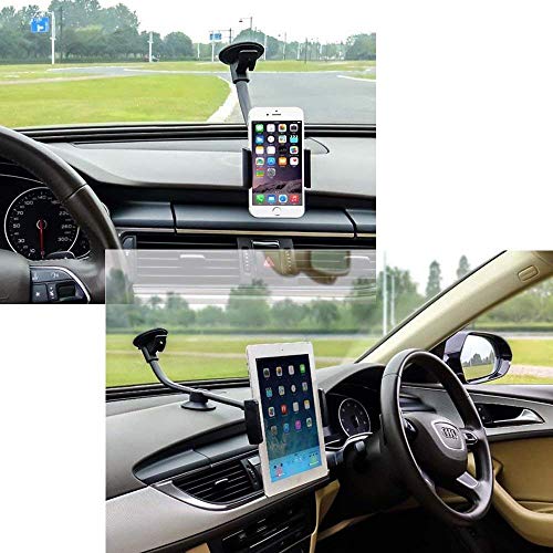 Newward Car Phone Holder Mount, [ 2 Different Sizes Clamp ] Long Arm Windshield Universal Cell Phone Holder For Car Truck [Strong Suction Anti-Shake Stabilizer] Compatible Iphone Android Smartphones #TOP7