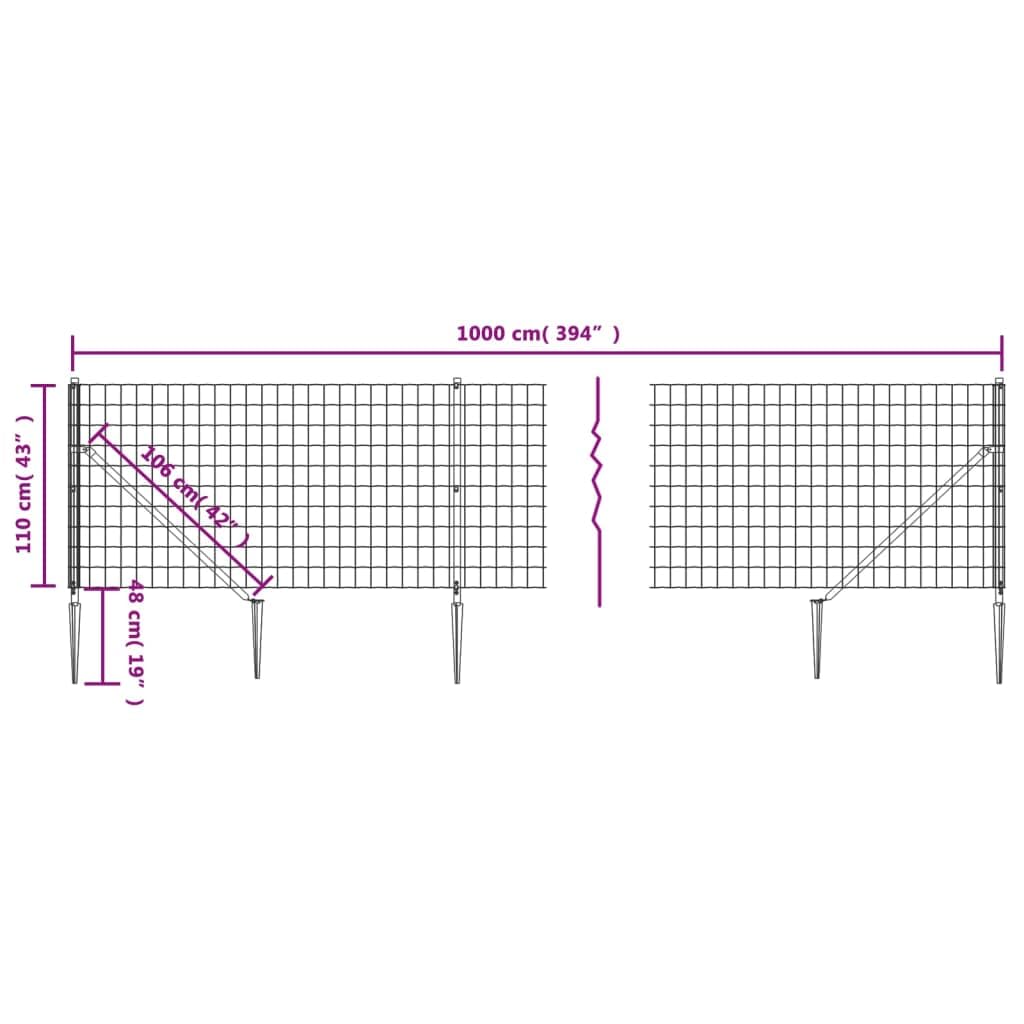 vidaXL Ogrodzenie z siatki, z kotwami, zielone, 1,1x10 m