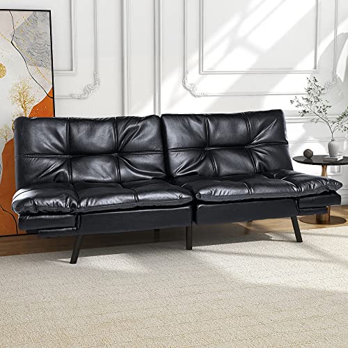 Liferecord Futon Sofa Bed Modern Faux Leather Convertible Sofa Memory Foam Daybed With Adjustable Armrests For Living Room Apartment Dorm, Black #TOP7