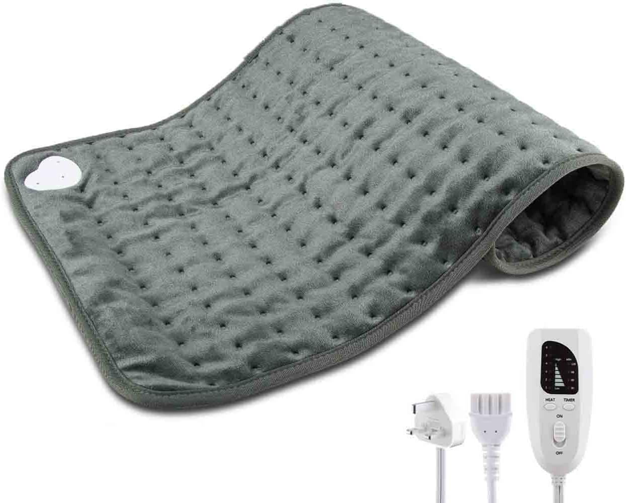 Electric Heating Pad, RUQIWEMI Physiotherapy Heating Pad Moist Heat Therapy Pad 6 Temperature Settings With Auto Shut-Off for Arm/Leg/Back Pain, UK Plug (Dark Gray,60*30cm)