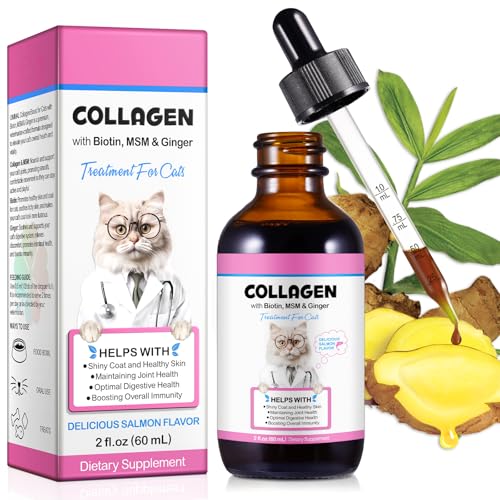 Collagen for Cats Cat Collagen Liquid Drops for Cats with Biotin MSM & Ginger Digestive & Immunity Support Itch Relief Skin & Coat and Joint Health Cat Supplement 60ml