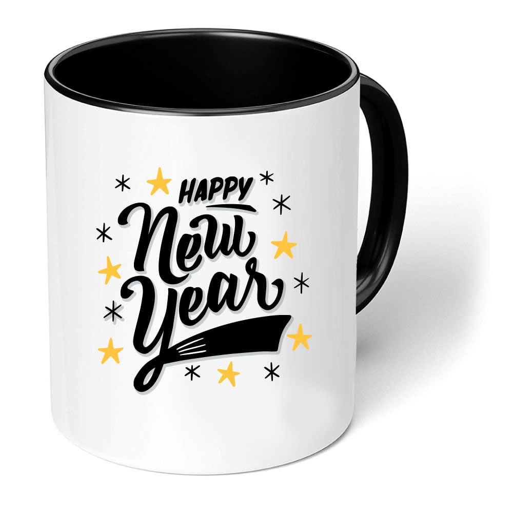 PRINTSHOP4ME Happy New Year Black Two-Tone Ceramic Mug - Cheers to a New Year - Unique and Stylish Gift for Friends and Family 11 Oz (Design 5)
