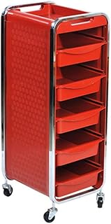 INDYAH Movable Trolleys, Household Serving Cart Beauty Salon Spa Cart on Silent Wheels with 5 Drawers, Hair Dryer Holder, Hair Salon Hairdresser Tool Cabinet Trolley/Red/36X31X89Cm