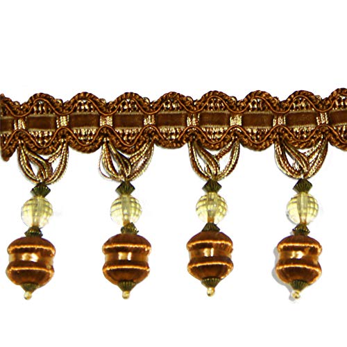 BEL AVENIR Fringe Trim 6.8 Yards 3 inch Crystal Beaded Luxury Handmade Hanging Ball Sewing Crafts DIY Crafts Decoration Embellishments (Light Coffee)