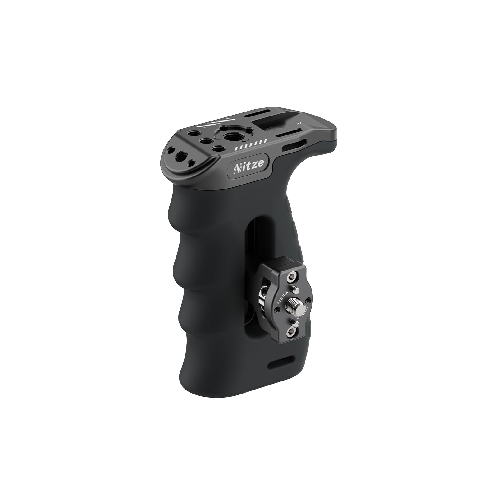 Nitze Ergonomic Side Handle with 1/4” Screw and Detachable Locating Pins, Up/Down and Left/Right Adjustable, Rubberized Aluminum Locating Side Handle