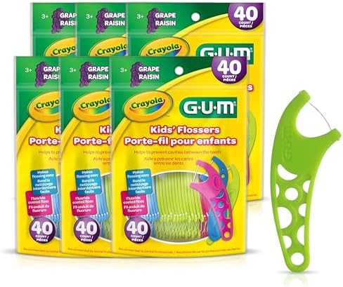 GUM Crayola Kids Flossers with Fluoride - Designed for Little Hands - Fun Grape Flavor - Easy to Use Kids Floss Picks for Children Ages 3+, 40ct (6pk)