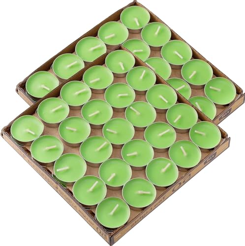 Kinmsito 100 Stück Teelichter, Grün Teelicht Kerzen Brenndauer 2 Stunden, Runden Kerzen Teelichters, Romantische Teelichter für Geburtstag, Haus,Party, Hochzeitzu, Valentinstag(Grün)