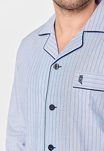 El Búho Nocturno Mens Pajama Set Long Sleeve Cotton Woven Poplin Classic Striped Pajama Set for Men, 100% Cotton, Blue 1531, XL4
