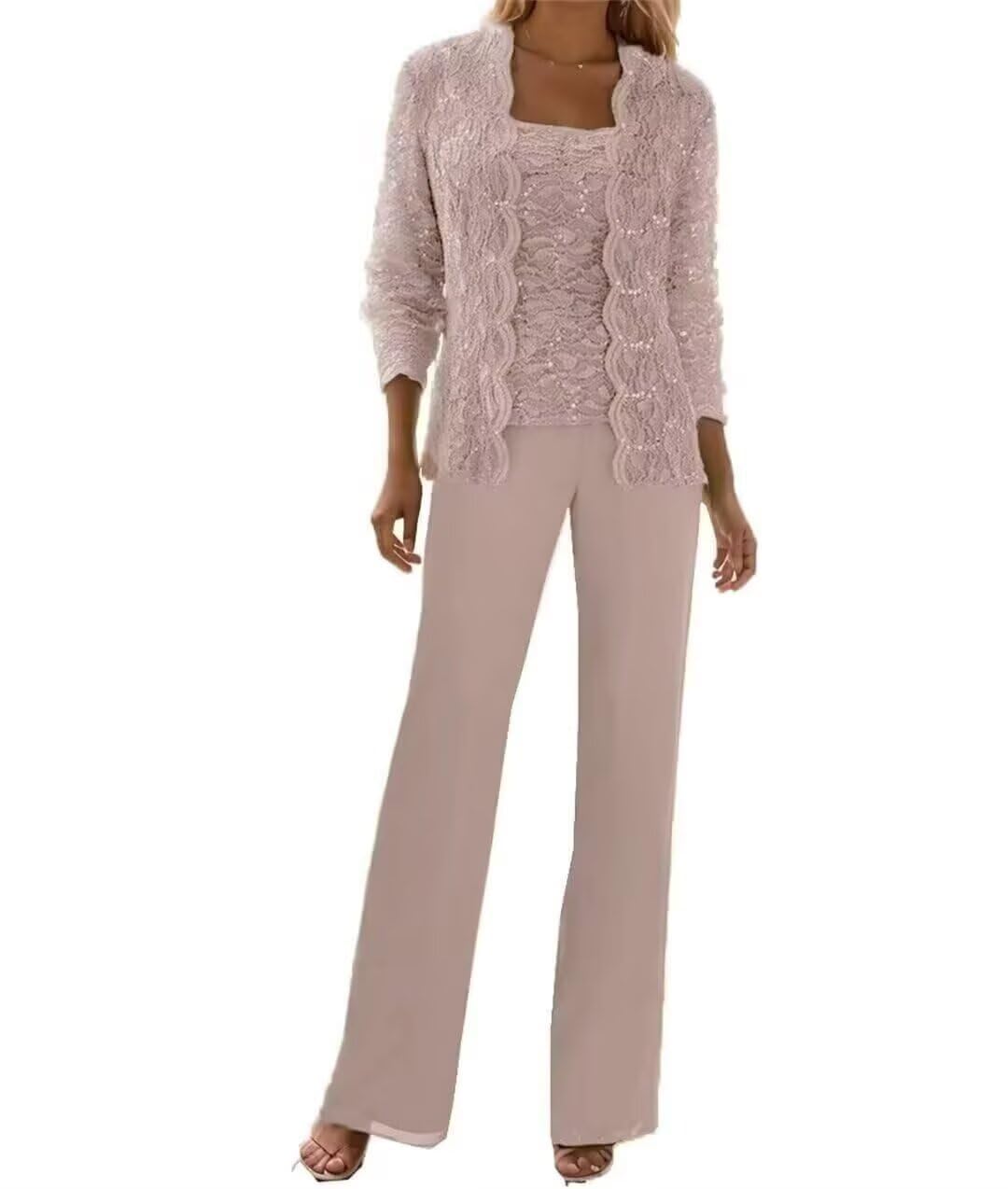 3 Pieces Chiffon Lace Mother of The Bride Pant Suits with Jackets Sequins Wedding Guest Dresses for Women