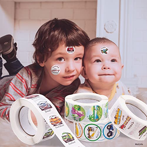 2000 Pcs Moceya Stickers For Kids School Stickers Potty Training Stickers 4Rolls 32Designs 1Inch (2000 Construction Dino Stickers) #TOP5