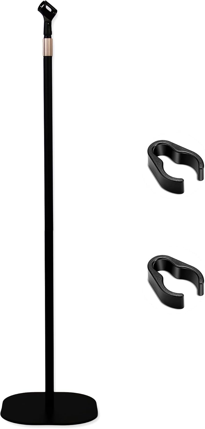 Microphone Stands Floor Mic Stand with 2 Pcs Mic Cable Clips Height Adjustable from 43”to 63”with Heavy Base for Singing Performance Wedding Stage Speaking Black