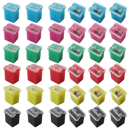 Kit de fusibles de bajo perfil tipo caja, micro cartucho (20 A, 30 A, 40 A, 50 A, 60 A, 80 A), 36 unidades, para Ford, Chevrolet/GM, Nissan, Toyota, camiones, autos y SUVs - GRABOTE miniatura 1