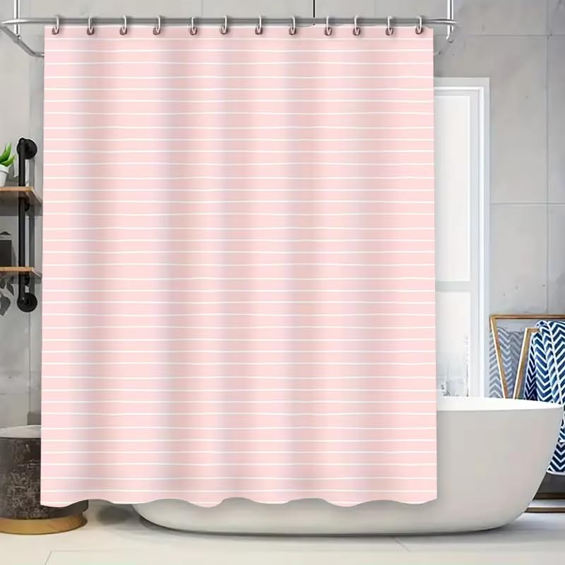 Rideau de douche rose imperméable à rayures pour baignoire fille 75x190 cm
