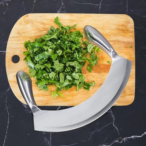 Image of Dayanadhi Professional 9.5 Inch Stainless Steel Pizza Cutter | Double Handle Multipurpose Slicer | Sharp Blade for Pizza Garlic Fruits Vegetables Mincing & Slicing (Silver, 1 Piece)