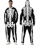 Eleganza Spook Halloween Skeleton Costume for Adult, Deluxe Comfy Adult Unisex Skeleton Jumpsuit with Hood﻿ (Large)