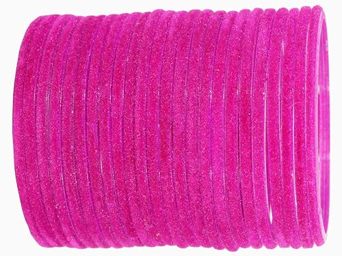 Image of NMII Glass Velvet Bangles Set For Women and Girls | Plain Glass Bangles | Velvet Chudi | Simple Bangles For Women | Stylish Glass Bangles- Set of 24