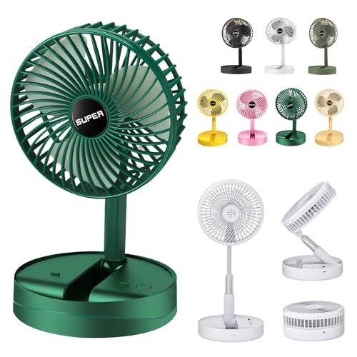 Abanico telescópico plegable - 2024 Nuevo ventilador de escritorio portátil USB recargable plegable para viajes, ventilador silencioso de pie inalámbrico plegable oscilante compacto de pie para