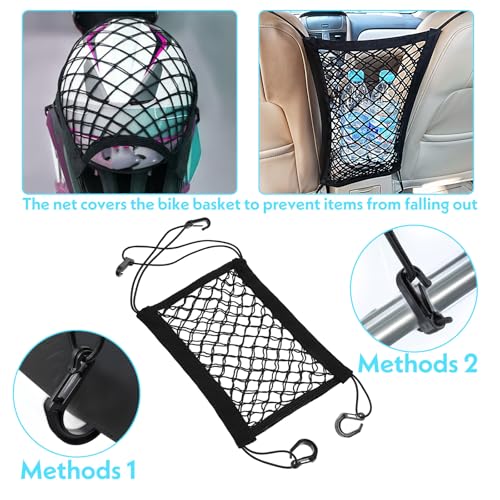 Wanmu Upgrade Cargo Net for Motorcycle, 10\"X11\" Double Layer Storage Bungee Net with 4 Strong Hooks, Luggage Strap Rack Expansion Organizer Net Pocket for Bikes Scooters Motorcycles Electric Bikes