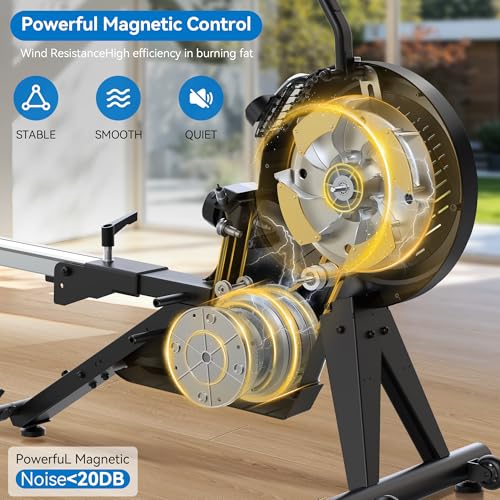 Image of pooboo Rowing Machines for Home, Dual Wind & Magnetic Resistance, Foldable Row Machine 400 LB Weight Capacity, 14 Levels Resistance Quiet Rowers for at Home Exercise, App Supported
