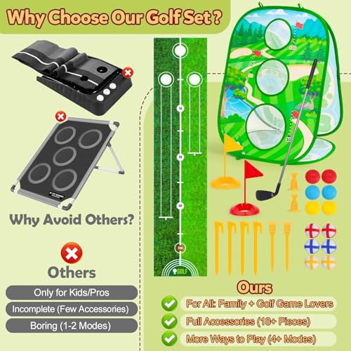 4-In-1 Kids Sticky Golf Games Set With Club, Golf Putting Practice Mat,3-Sided Golf Chipping Net, Multiple Game Modes, Golf Cornhole Board Set, Indoor & Outdoor Golf Practice For Kids & Adults - Image 5