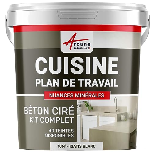 Béton ciré cuisine, plan de travail, crédence, évier, sol et mur, revêtement mural décoratif, kit complet - 10 m² (en 2 couches) Isatis Blanc - ARCANE INDUSTRIES