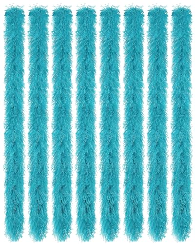 Jexine 8 Pcs Feather Boas Bulk Artificial Fluffy Boas Decor for Wedding Costume Dress Tea Party Supplies (5 ft Teal)