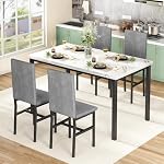 Hooseng 5-Piece Dining Table Set for 4 with Faux Marble Top & Velvet Chairs, Space Saving Modern Kitchen Table Set for Small Spaces, Apartments - Image 4