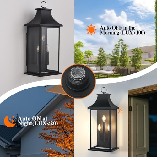 Image of 28'' Extra Large Dusk to Dawn Outdoor Lights, Black Exterior Wall Sconce