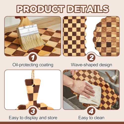 2 Pcs Scalloped Checkered Wood Cutting Board with Handle for Kitchen by Novabright - Used condition - Image 3