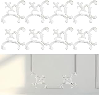 8Pcs Corner Wall Molding Kit French Style Furniture Applique Flower Molding Decal Wainscoting Corner Panel for Wall Cabinet Door Bed Picture Frames Dresser Mirror Decor 3.7x4.6 Inch